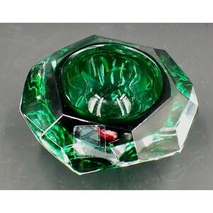 Vintage Art Glass Finger Bowl Green Polygon Kristakolor of Italy  4"